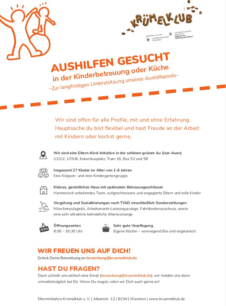 Krumelklub sucht Aushilfe